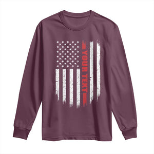 Personalized Firefighter Long Sleeve Shirt Custom Text Name Vintage American Flag Patriot Fireman Gift