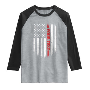 Personalized Firefighter Raglan Shirt Custom Text Name Vintage American Flag Patriot Fireman Gift