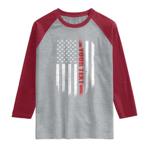 Personalized Firefighter Raglan Shirt Custom Text Name Vintage American Flag Patriot Fireman Gift