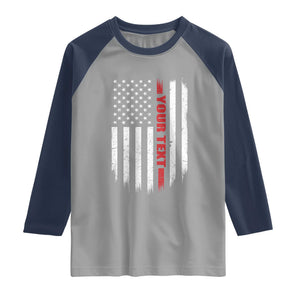 Personalized Firefighter Raglan Shirt Custom Text Name Vintage American Flag Patriot Fireman Gift