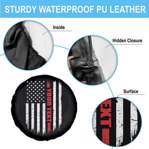 Personalized Firefighter Spare Tire Cover Custom Text Name Vintage American Flag Patriot Fireman Gift