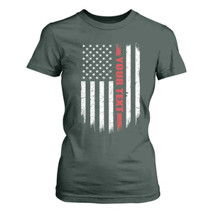 Personalized Firefighter T Shirt For Women Custom Text Name Vintage American Flag Patriot Fireman Gift