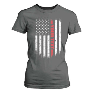 Personalized Firefighter T Shirt For Women Custom Text Name Vintage American Flag Patriot Fireman Gift
