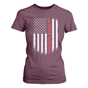 Personalized Firefighter T Shirt For Women Custom Text Name Vintage American Flag Patriot Fireman Gift