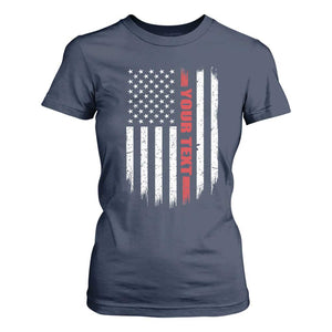 Personalized Firefighter T Shirt For Women Custom Text Name Vintage American Flag Patriot Fireman Gift