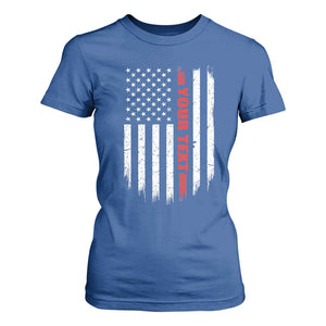 Personalized Firefighter T Shirt For Women Custom Text Name Vintage American Flag Patriot Fireman Gift