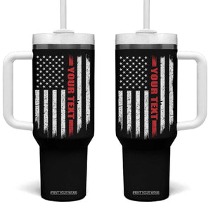 Personalized Firefighter Tumbler With Handle Custom Text Name Vintage American Flag Patriot Fireman Gift