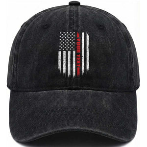 Personalized Firefighter Washed Cotton Baseball Cap Custom Text Name Vintage American Flag Patriot Fireman Gift
