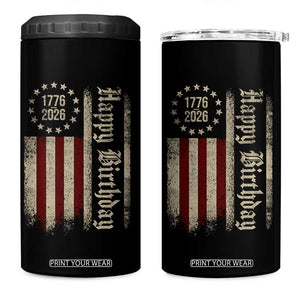 250th Birthday US July 4th 1776 2026 American Flag 4 in 1 Can Cooler Tumbler TS11 One Size: 16 oz Black Print Your Wear