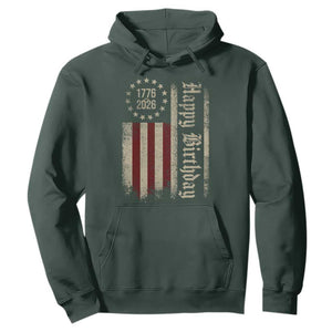 250th Birthday US July 4th 1776 2026 American Flag Hoodie TS11 Dark Forest Green Print Your Wear