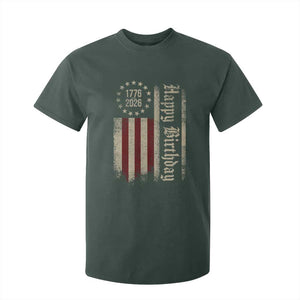 250th Birthday US July 4th 1776 2026 American Flag T Shirt For Kid TS11 Dark Forest Green Print Your Wear