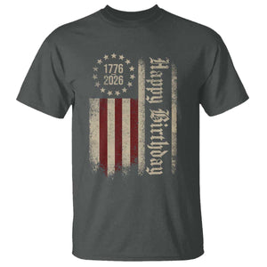 250th Birthday US July 4th 1776 2026 American Flag T Shirt TS11 Dark Heather Print Your Wear