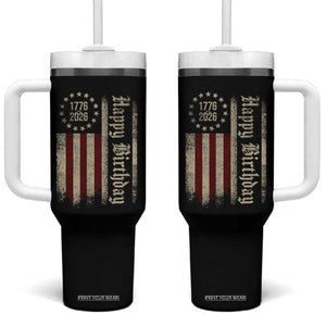 250th Birthday US July 4th 1776 2026 American Flag Tumbler With Handle TS11 One Size: 40 oz Black Print Your Wear