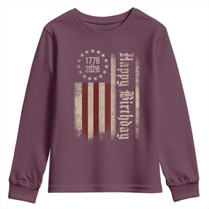 250th Birthday US July 4th 1776 2026 American Flag Youth Sweatshirt TS11 Maroon Print Your Wear