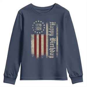 250th Birthday US July 4th 1776 2026 American Flag Youth Sweatshirt TS11 Navy Print Your Wear