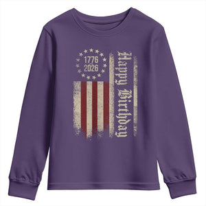 250th Birthday US July 4th 1776 2026 American Flag Youth Sweatshirt TS11 Purple Print Your Wear