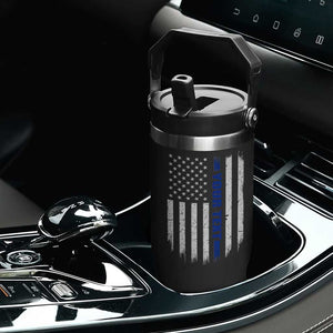 Personalized Police Flip Straw Tumbler Custom Text Name Vintage American Flag Law Enforcement Gift