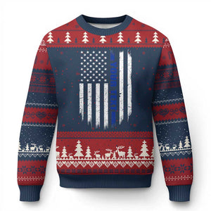 Personalized Police Ugly Christmas Sweater Custom Text Name Vintage American Flag Law Enforcement Gift