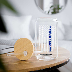 Personalized Police Glass Can Custom Text Name Vintage American Flag Law Enforcement Gift