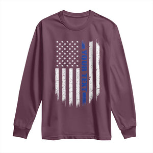 Personalized Police Long Sleeve Shirt Custom Text Name Vintage American Flag Law Enforcement Gift