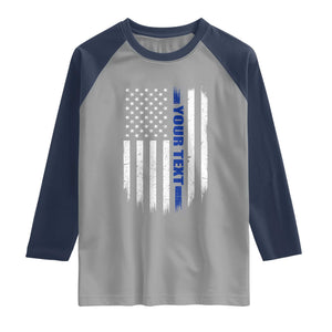 Personalized Police Raglan Shirt Custom Text Name Vintage American Flag Law Enforcement Gift