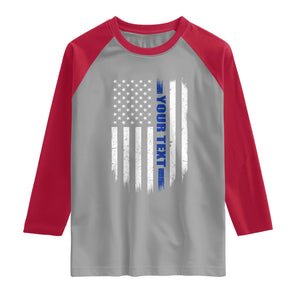 Personalized Police Raglan Shirt Custom Text Name Vintage American Flag Law Enforcement Gift
