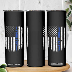 Personalized Police Skinny Tumbler Custom Text Name Vintage American Flag Law Enforcement Gift