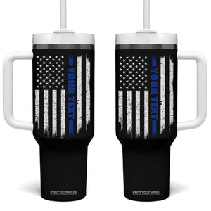 Personalized Police Tumbler With Handle Custom Text Name Vintage American Flag Law Enforcement Gift