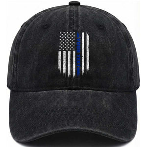 Personalized Police Washed Cotton Baseball Cap Custom Text Name Vintage American Flag Law Enforcement Gift