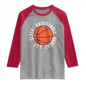 Basketball Lover Raglan Shirt Eat Sleep Basketball Repeat TS11 Sport Gray Red Print Your Wear