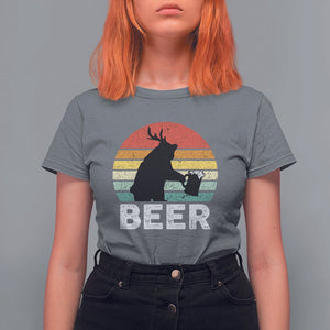 Funny Bear Deer T Shirt For Women Vintage Retro Beer Mug TS11 Charcoal Print Your Wear