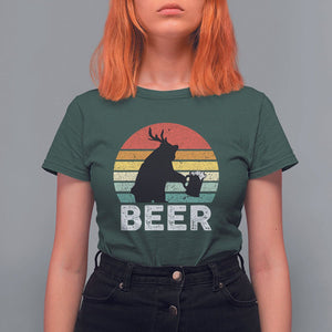 Funny Bear Deer T Shirt For Women Vintage Retro Beer Mug TS11 Dark Forest Green Print Your Wear