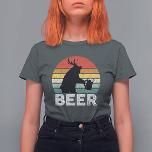 Funny Bear Deer T Shirt For Women Vintage Retro Beer Mug TS11 Dark Heather Print Your Wear