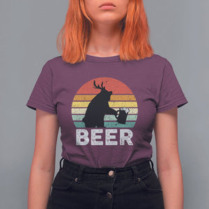 Funny Bear Deer T Shirt For Women Vintage Retro Beer Mug TS11 Maroon Print Your Wear