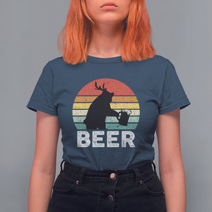 Funny Bear Deer T Shirt For Women Vintage Retro Beer Mug TS11 Navy Print Your Wear