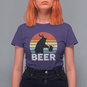 Funny Bear Deer T Shirt For Women Vintage Retro Beer Mug TS11 Purple Print Your Wear