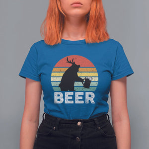 Funny Bear Deer T Shirt For Women Vintage Retro Beer Mug TS11 Royal Blue Print Your Wear