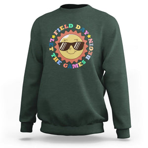 Field Day Sweatshirt Let The Games Begin Retro Groovy Smile Face Sunshine TS11 Dark Forest Green Print Your Wear