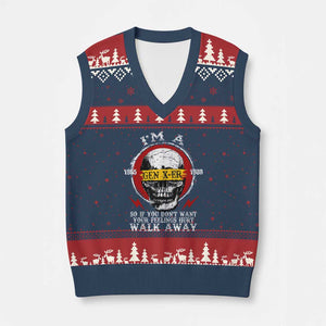 Funny I Am A Gen X-er V-Neck Knit Sweater Vest So If You Dont Want Your Feeling Hurt Walk Away Vintage Skull TS11 Navy Red Print Your Wear