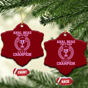 Funny #1 Anal Bead Tug O War Champion Ceramic Ornament Pink Adult Humor Cringe - Print Your Wear