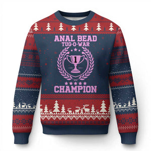 Funny #1 Anal Bead Tug O War Champion Ugly Christmas Sweater Pink Adult Humor Cringe - Print Your Wear