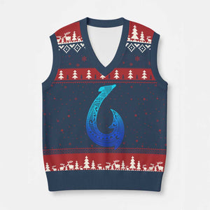 Tribal Makau Hawaiian Fish Hook Pacific Islander Hawaiian V-Neck Knit Sweater Vest TS11 Navy Red Print Your Wear