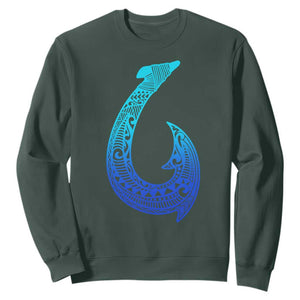 Tribal Makau Hawaiian Fish Hook Pacific Islander Hawaiian Sweatshirt TS11 Dark Forest Green Print Your Wear