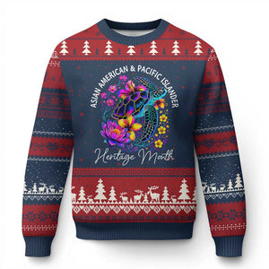 AAPI Asian American and Pacific Islander Heritage Month Ugly Christmas Sweater Floral Sea Turtle TS11 Navy Red Print Your Wear