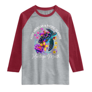 AAPI Asian American and Pacific Islander Heritage Month Raglan Shirt Floral Sea Turtle TS11 Heather Gray Heather Red Print Your Wear