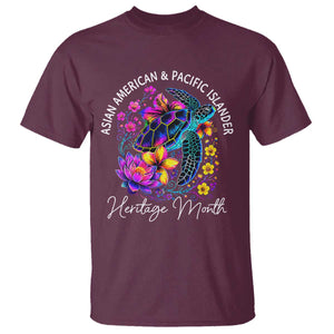 AAPI Asian American and Pacific Islander Heritage Month T Shirt Floral Sea Turtle TS11 Maroon Print Your Wear