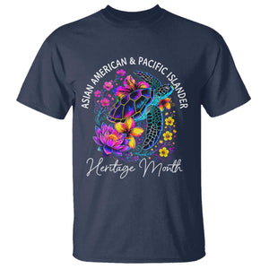 AAPI Asian American and Pacific Islander Heritage Month T Shirt Floral Sea Turtle TS11 Navy Print Your Wear