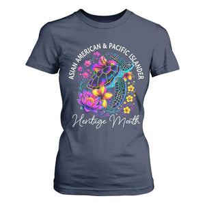 AAPI Asian American and Pacific Islander Heritage Month T Shirt For Women Floral Sea Turtle TS11 Navy Print Your Wear