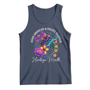 AAPI Asian American and Pacific Islander Heritage Month Tank Top Floral Sea Turtle TS11 Navy Print Your Wear