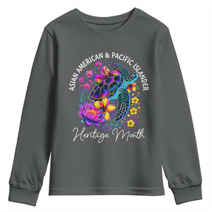 AAPI Asian American and Pacific Islander Heritage Month Youth Sweatshirt Floral Sea Turtle TS11 Dark Heather Print Your Wear